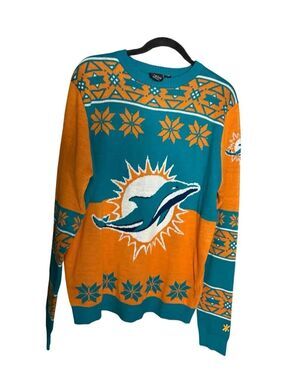 NFL Forever Collectables Miami Dolphins Big Logo Christmas Sweater Knit Size L